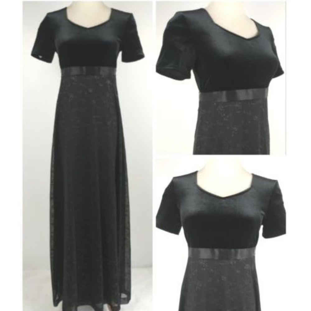 Vintage 90s Empire Gown Maxi Dress Black Glitter 4